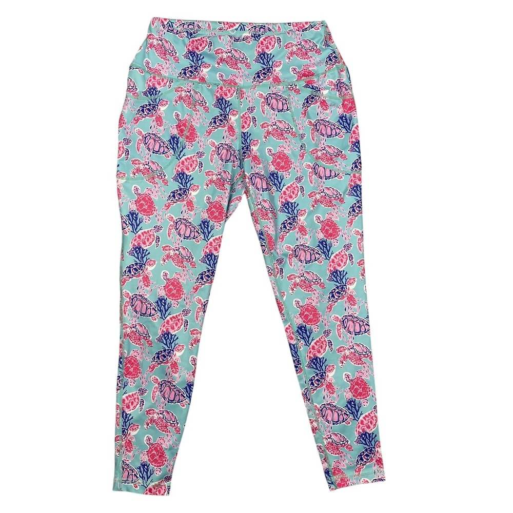 Simply Southern Sea Turtle Print High Rise Pocket Leggings Women Small Mint Pink
